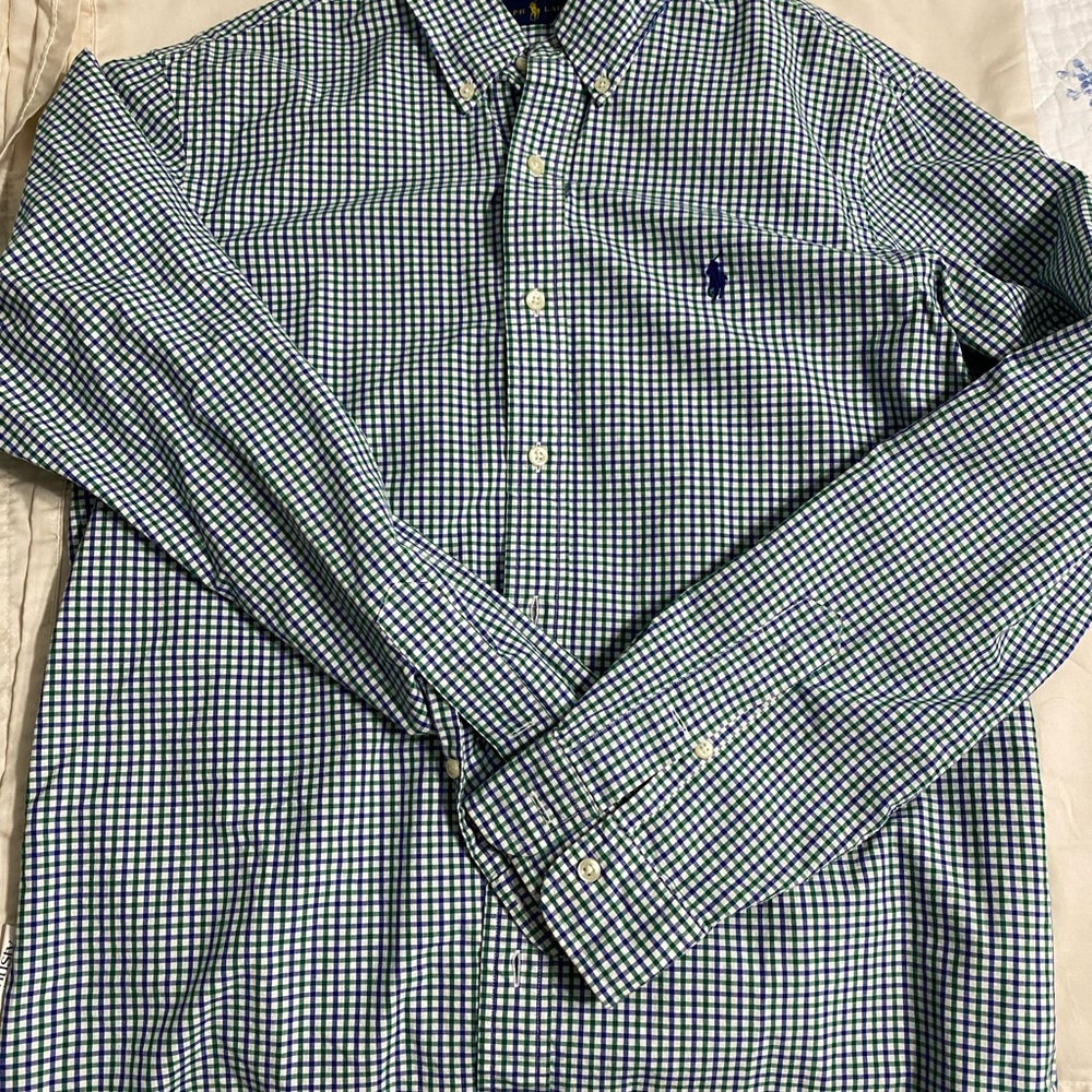 Polo by Ralph Lauren Green and Blue Casual Button Down Shirt